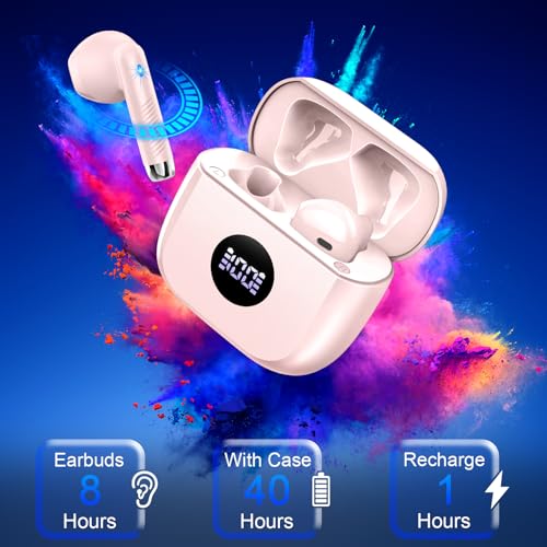 Wireless Earbuds, Bluetooth Headphones 5.4 HiFi Stereo, in Ear Earphones with ENC Noise Cancelling Mics, 40H Playback Bluetooth Earbuds with Mini Case, IP7 Waterproof Ear Buds with LED Display, USB C