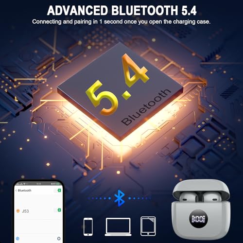 Wireless Earbuds, Bluetooth Headphones 5.4 HiFi Stereo, in Ear Earphones with ENC Noise Cancelling Mics, 40H Playback Bluetooth Earbuds with Mini Case, IP7 Waterproof Ear Buds with LED Display, USB C