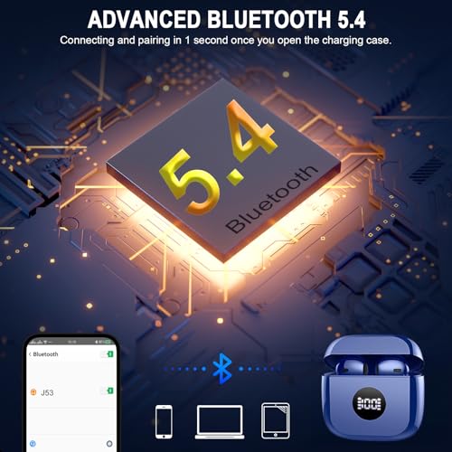 Wireless Earbuds, Bluetooth Headphones 5.4 HiFi Stereo, in Ear Earphones with ENC Noise Cancelling Mics, 40H Playback Bluetooth Earbuds with Mini Case, IP7 Waterproof Ear Buds with LED Display, USB C