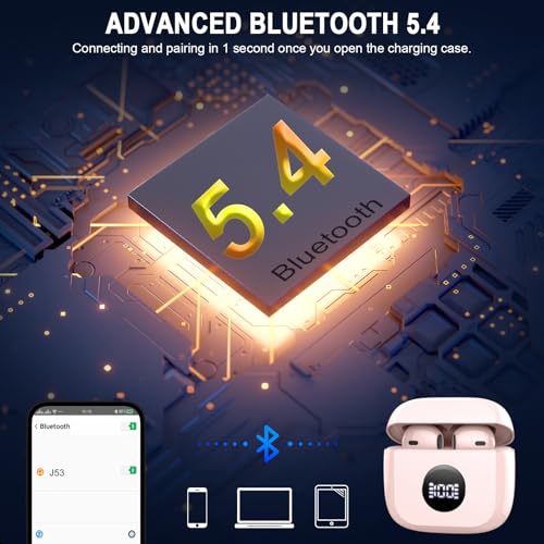 Wireless Earbuds, Bluetooth Headphones 5.4 HiFi Stereo, in Ear Earphones with ENC Noise Cancelling Mics, 40H Playback Bluetooth Earbuds with Mini Case, IP7 Waterproof Ear Buds with LED Display, USB C