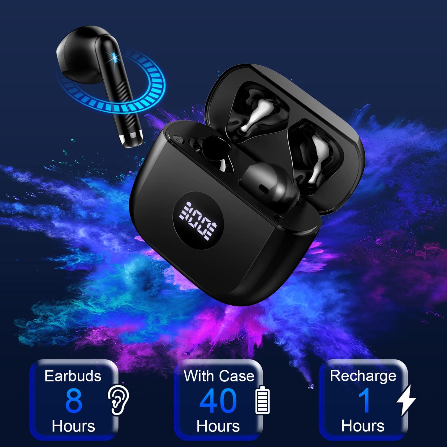 Wireless Earbuds, Bluetooth Headphones 5.4 HiFi Stereo, in Ear Earphones with ENC Noise Cancelling Mics, 40H Playback Bluetooth Earbuds with Mini Case, IP7 Waterproof Ear Buds with LED Display, USB C